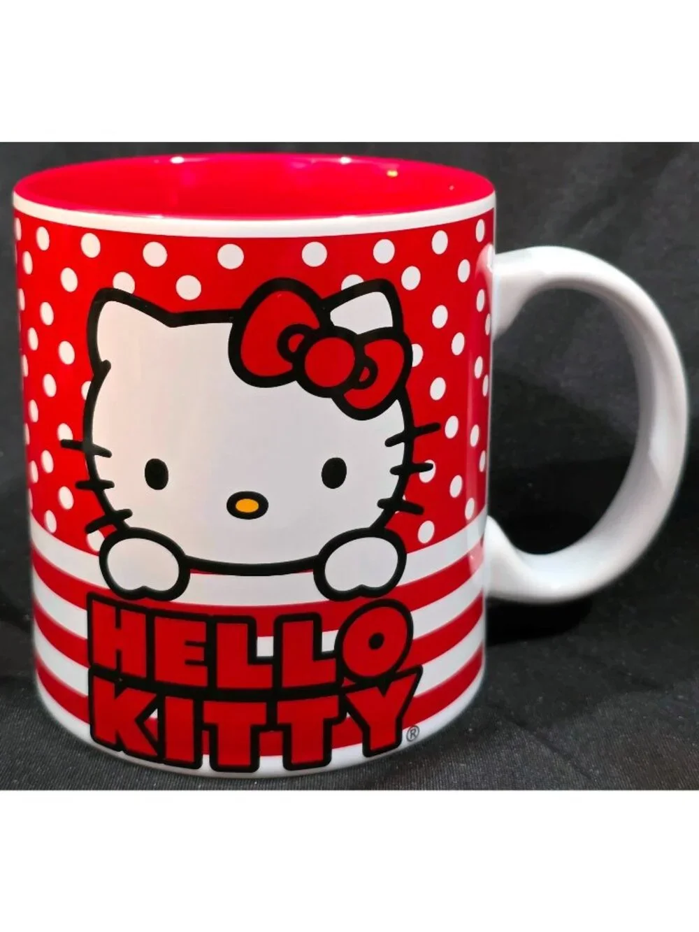 Sanrio HELLO KITTY jumbo oversize 20 oz Coffee Cup Mug Silver Buffalo red dot 4